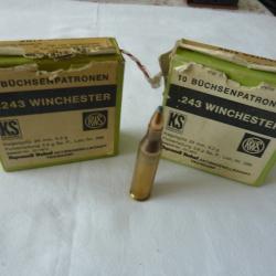 DEUX BOITES DE 10 MUNITIONS RWS  KS  CALIBRE 243 WIN
