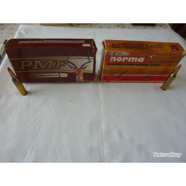 UN LOT DE 30 MUNITIONS  NORMA ET PMP  CALIBRE 243 WIN