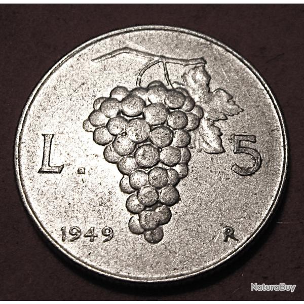 Italie piece de 5 lires  ( torche & grappe ) 1949 alu  ttb