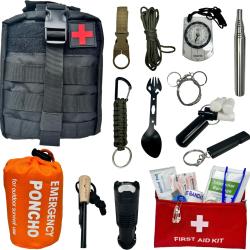 Kit de Survie d'urgence 22 en 1 Bracelet Lampe Torche Allume Feu Trousse de Secours Boussole Sifflet
