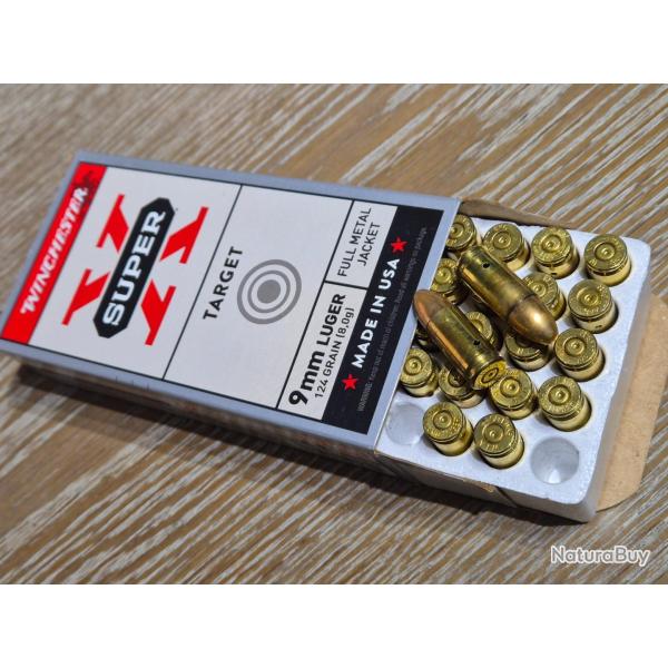20 munitions de 9 mm Luger neutralis� et 30 douilles de marque Winchester super X target avec boite