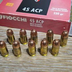 10 munitions en 45 ACP neutralis&eacute; et 40 douilles de marque Fiocchi avec boite