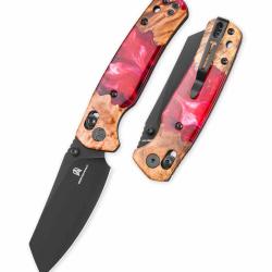 Couteau Bestechman Cicada's Wing Lame Acier 10Cr15CoMoV Black Manche Wood/Red Resin B-Lock BTKMK06W5
