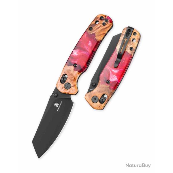 Couteau Bestechman Cicada's Wing Lame Acier 10Cr15CoMoV Black Manche Wood/Red Resin B-Lock BTKMK06W5