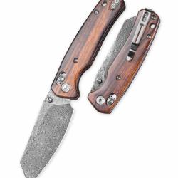 Couteau Pliant Bestechman Cicada's Wing Lame Acier Damas Manche Desert Ironwood B-Lock BTKMK06W4