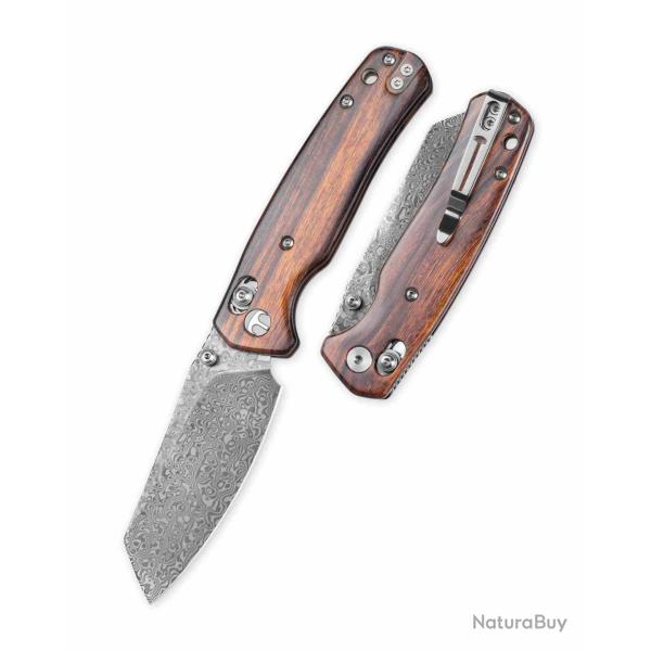 Couteau Pliant Bestechman Cicada's Wing Lame Acier Damas Manche Desert Ironwood B-Lock BTKMK06W4