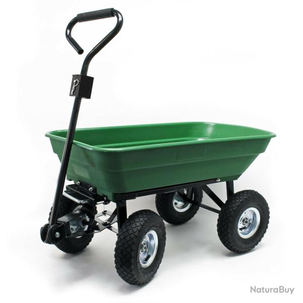Chariot de jardin � main 125 litres capacit� 350 kg benne basculante remorque brouette 16_0002564