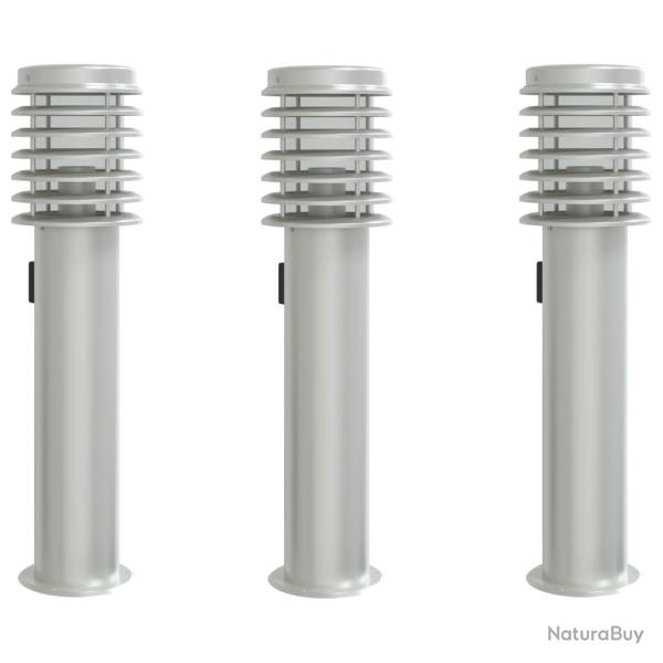 Lot de 3 lampadaires d'ext�rieur avec prise int�gr�e jardin 14 x 14 x 60 cm en acier inoxydable arg