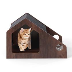 Arbre pour chat avec station d'alimentation inclin&eacute; 60 x 40 x 40 cm confort optimal ambiance rustiq