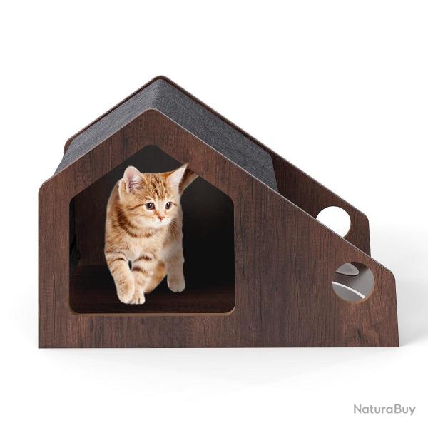 Arbre pour chat avec station d'alimentation inclin� 60 x 40 x 40 cm confort optimal ambiance rustiq