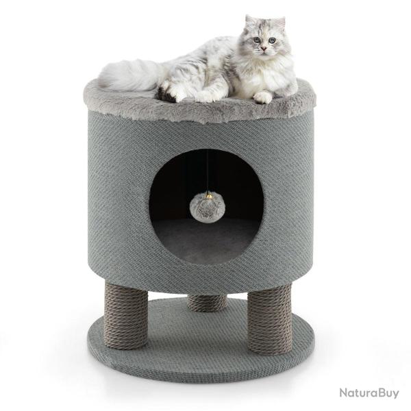 Arbre pour chat 40 x 40 x 47 cm avec griffoirs robustes et balle suspendue style moderne en bois gr