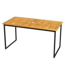 Table &agrave; manger en bois d'acacia pour 6 personnes 140 x 70 x 70 cm avec trou pour parasol style ferm