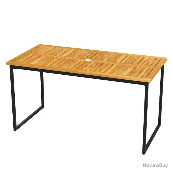 Table � manger en bois d'acacia pour 6 personnes 140 x 70 x 70 cm avec trou pour parasol style ferm