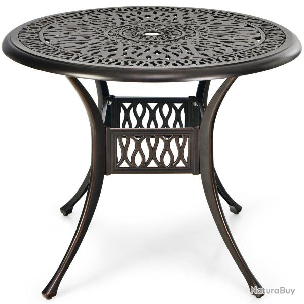 Table de patio ronde 91 x 72 cm � manger avec trou pour parasol et design �l�gant en aluminium noir