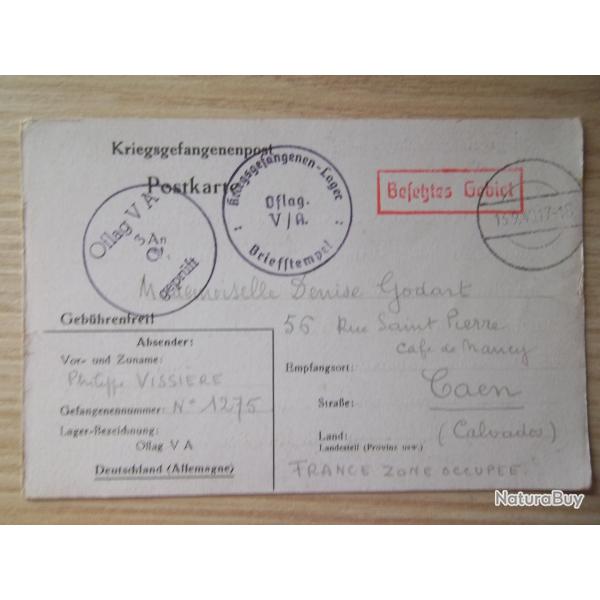 lettre 1940 document militaire prisonnier guerre