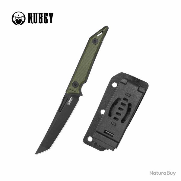 Couteau Kubey Goliath Lame Tanto Acier 14C28N Black Manche Green Micarta Etui kydex KUB430F