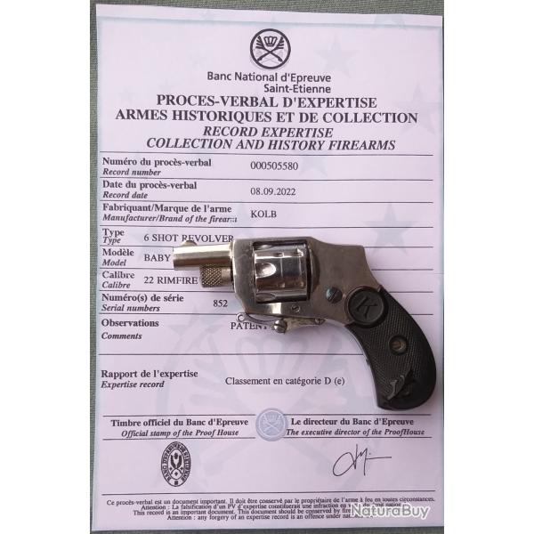 Superbe revolver KOLB hammerless 22 Rimfire