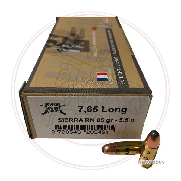 CARTOUCHE SOLOGNE 7,65 LONG FRENCH - OGIVES SIERRA RN 85 GRAINS - X20