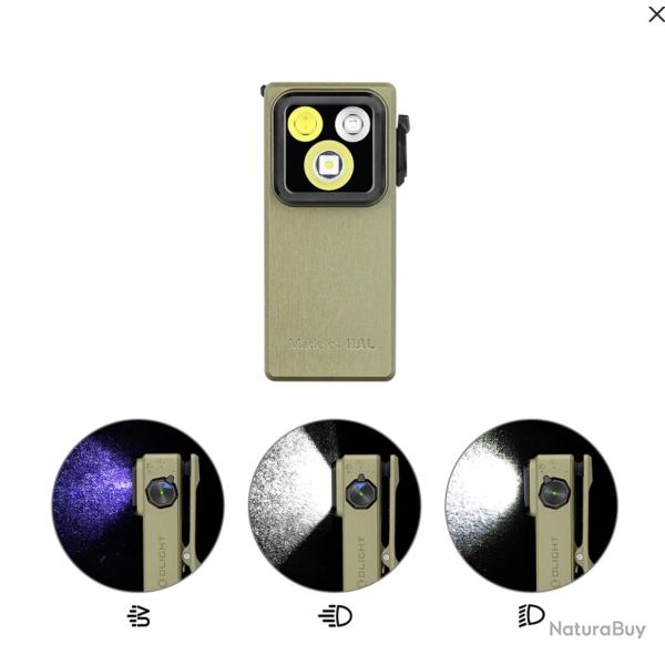 Oclip Ultra avec faisceau large, concentr� et UV- Olight Vert Olive