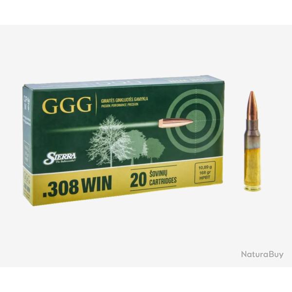 Boite de 20 cartouches GGG cal 308 Win 168gr HPBT Match