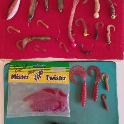 LOT LEURRES SOUPLES MISTER TWISTER T&Ecirc;TES PLOMBEES