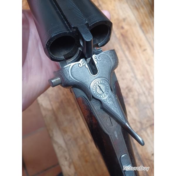 SUPERBE FUSIL JUXTA ARTISANAL LI�GEOIS TYPE GREENER GRAV� LUXE LONGUE PORT�E  CANONS 75CM BEL ETAT!