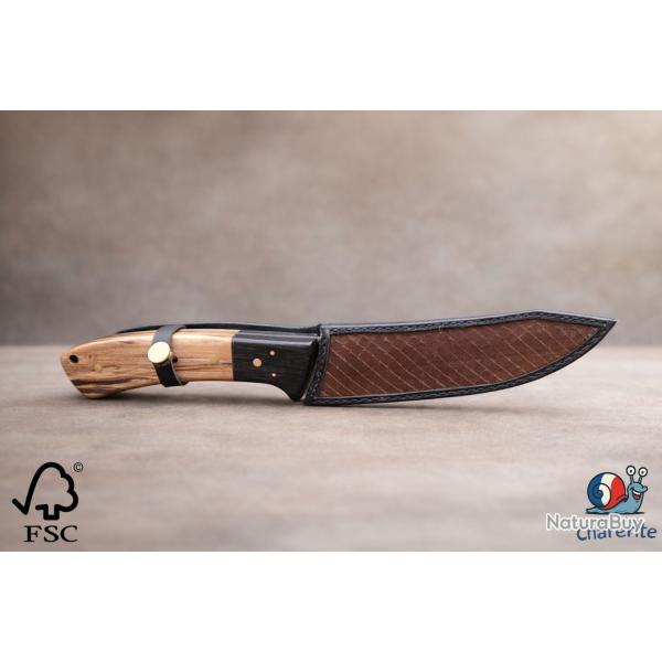 couteau de chasse artisanal inox �b�ne bouleau stabilis� et cuir de serpent
