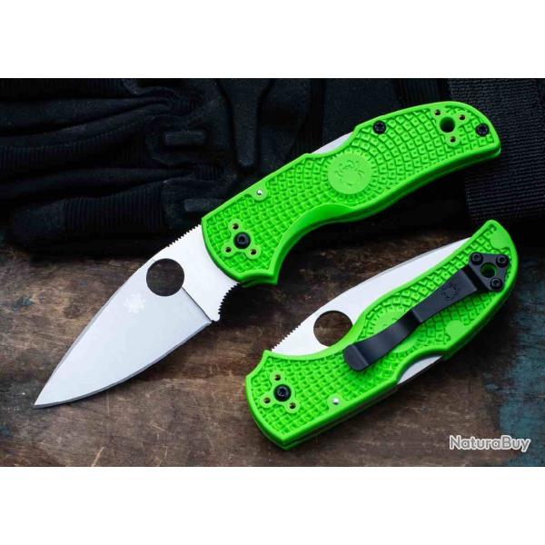 Couteau Pliant Spyderco Native 5 Salt Lame Acier LC200N Manche Green FRN Lockback USA SC41PGR5