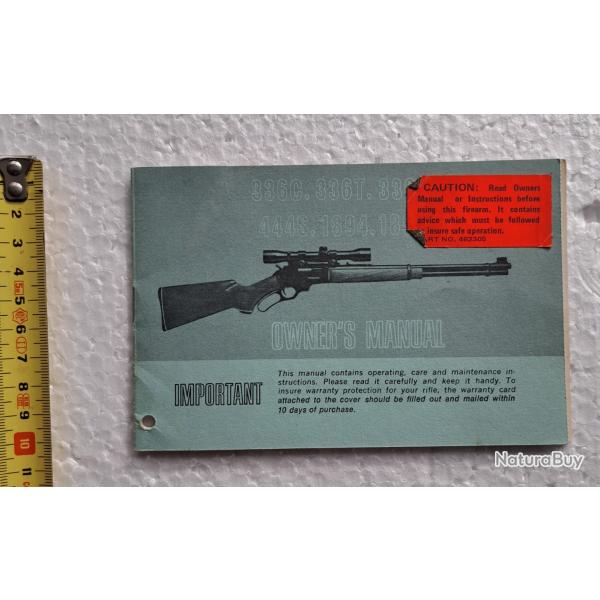 Livret d'entretien de 1975 carabine Marlin 1894 calibre 444 magnum