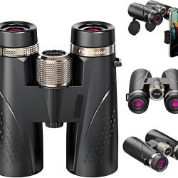 Jumelles 12x42 HD Etanches BAK4 FMC + Adaptateur Smartphone  Observation Oiseaux Randonn&eacute;e Chasse