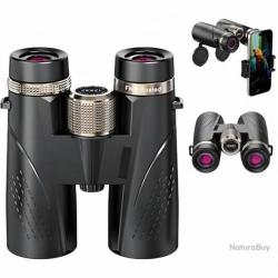 Jumelles 12x42 HD Etanches BAK4 FMC + Adaptateur Smartphone  Observation Oiseaux Randonn&eacute;e Chasse