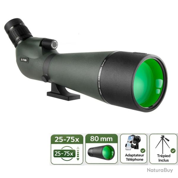 Longue Vue Spotting Scope 25-75x80 Zoom Puissant Observation Tir Smartphone Tr�pied
