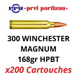 200 Cartouches PPU Calibre 300 WINCHESTER MAGNUM HPBT 168grs
