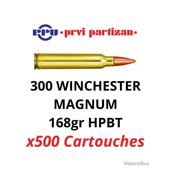 500 Cartouches PPU Calibre 300 WINCHESTER MAGNUM HPBT 168grs