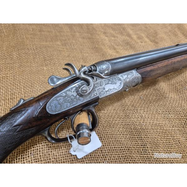 Tres beau Drilling � chien exterieur cal 16/65 et 8 mm belle platine grav�