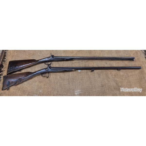 Lot de 2 Fusils de chasse � percussion crosse a la fran�aise