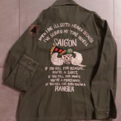 US army Vietnam veste brod&eacute;e originale 1972 fin de service Rangers Saigon (humour)
