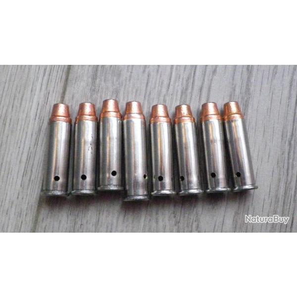 Cartouches 38 SPL  et  une 357 MAG,  neutralis�es, douilles nickel�es, ogives SWC cuivr�es