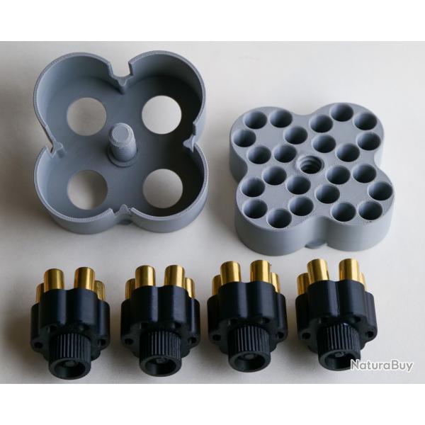 Pack 4 Speedloaders noirs + Bo�te de Rangement (.38 Special / .357 Mag)