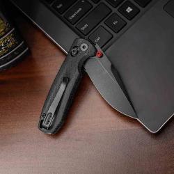 Couteau Trivisa Butterfly Lame Acier 14C28N Manche Black Micarta Crossbar Lock KTVJM06BM14