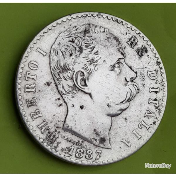 1 pi�ce UMBERTO I, argent, Italie 1887, 2 lires, �27mm, 10gr dont 8,35gr d'argent, 835.0 �