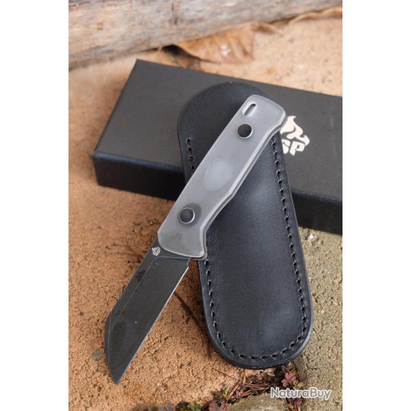 Couteau Lame Fixe QSP Baby Penguin Lame Acier 14C28N Blk Manche Acrylic Etui Cuir QS130BP-A2
