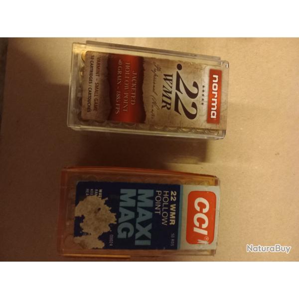 2 BOITES 50 BALLES 22 MAGNUM WINCHESTER ET DIV