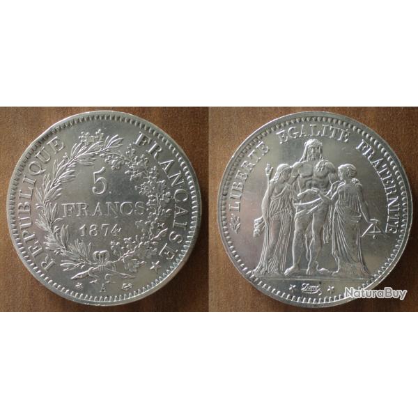 France 5 Francs 1874 Piece Argent Hercule Franc