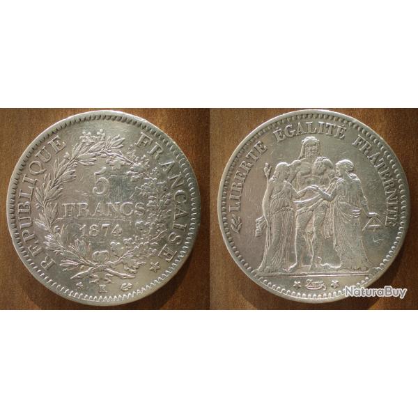 France 5 Francs 1874 K Piece Argent Hercule Franc