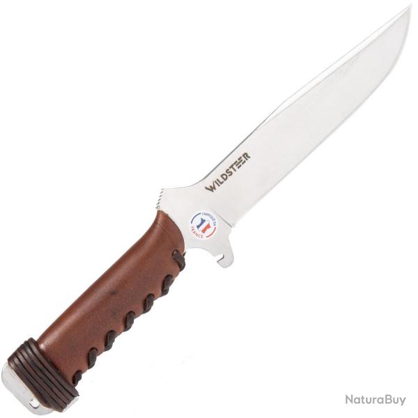 COUTEAU DE CHASSE TX-H WILDSTEER MANCHE CUIR MARRON LAME BROSS�E