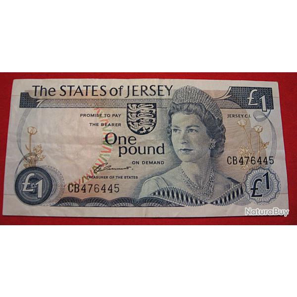 Jersey , billet de one pound Elizabeth II (non dat�) ttb