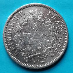1 pi&egrave;ce de 5 Francs argent, HERCULE, DUPR&Eacute;,1873, Paris A, &Oslash;37mm, 25gr dont 22,5gr argent  900�