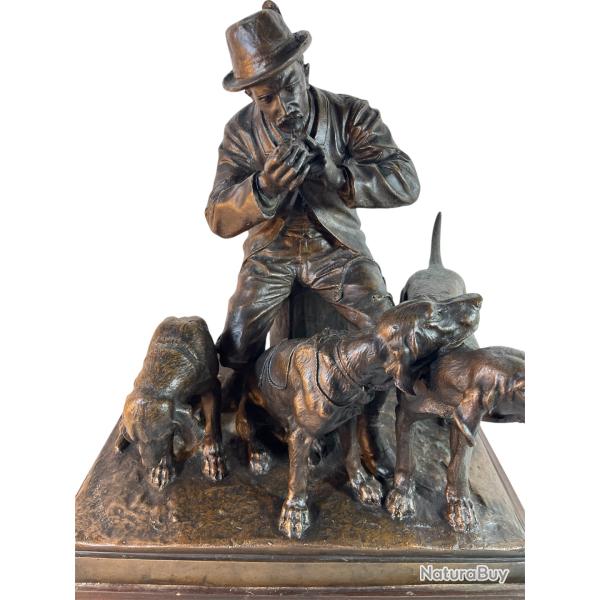 Isidore Bonheur  Sculpture en bronze "Le chasseur et ses chiens"