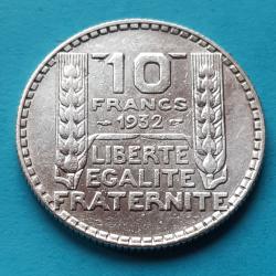 1 pi&egrave;ce de 10 Francs argent, TURIN, Rameaux longs sur t&ecirc;te de Marianne, 1932, &Oslash;28mm, 10gr